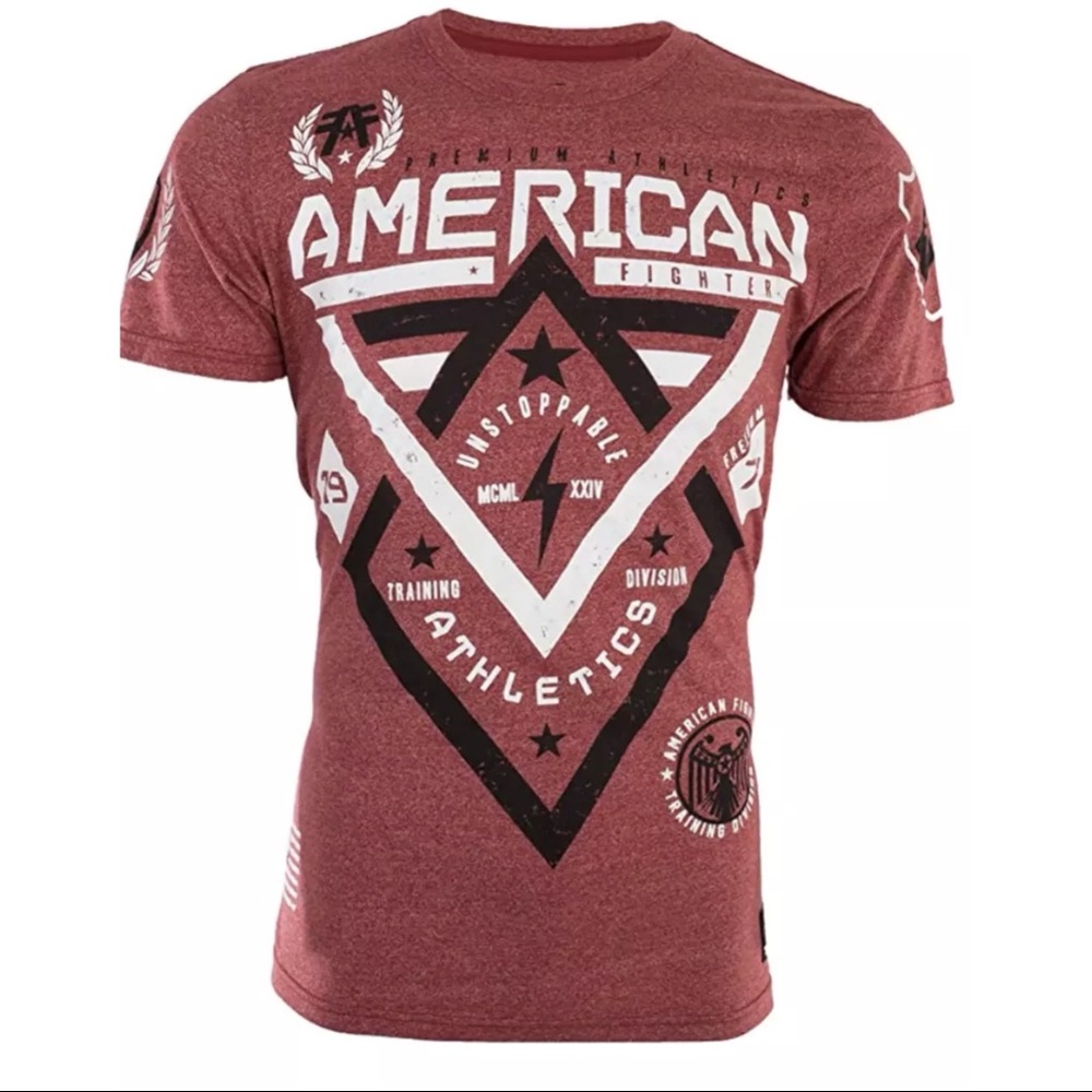AMERICAN FIGHTER Alaska Red Black Athletic Fit Mens Crewneck T-shirt XL-2XL NWT - Picture 1 of 6